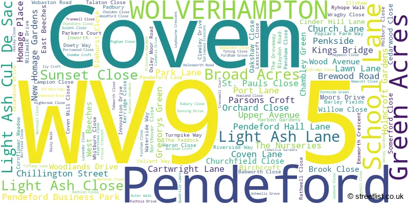 A word cloud for the WV9 5 postcode